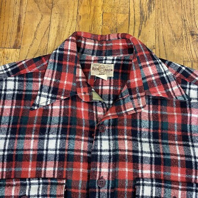 Vintage 50s Buck Skein Joe Plaid Wool Shirt M/L Boxy Flannel Red