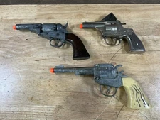 Vintage Estate Fresh Lot Of 3 Die Cast Metal Cap Gun Cowboy Revolvers
