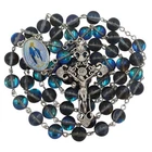 Blue Labradorite Beads Catholic Rosary Necklace Miraculous Medal Religious Gift
