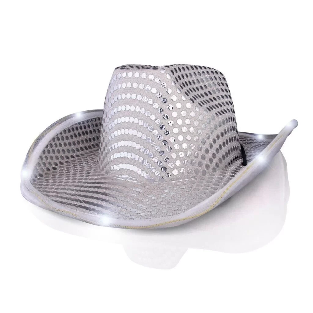 9372 Led Light Up Sequin Cowboy Hat - Unisex (white) White LED Light Up Flashing Sequin Cowboy Hats - 12  main image 4