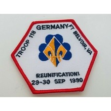 Advertising Patch vtg logo emblem sew on Fort Belvoir Virginia Germany 1990 west