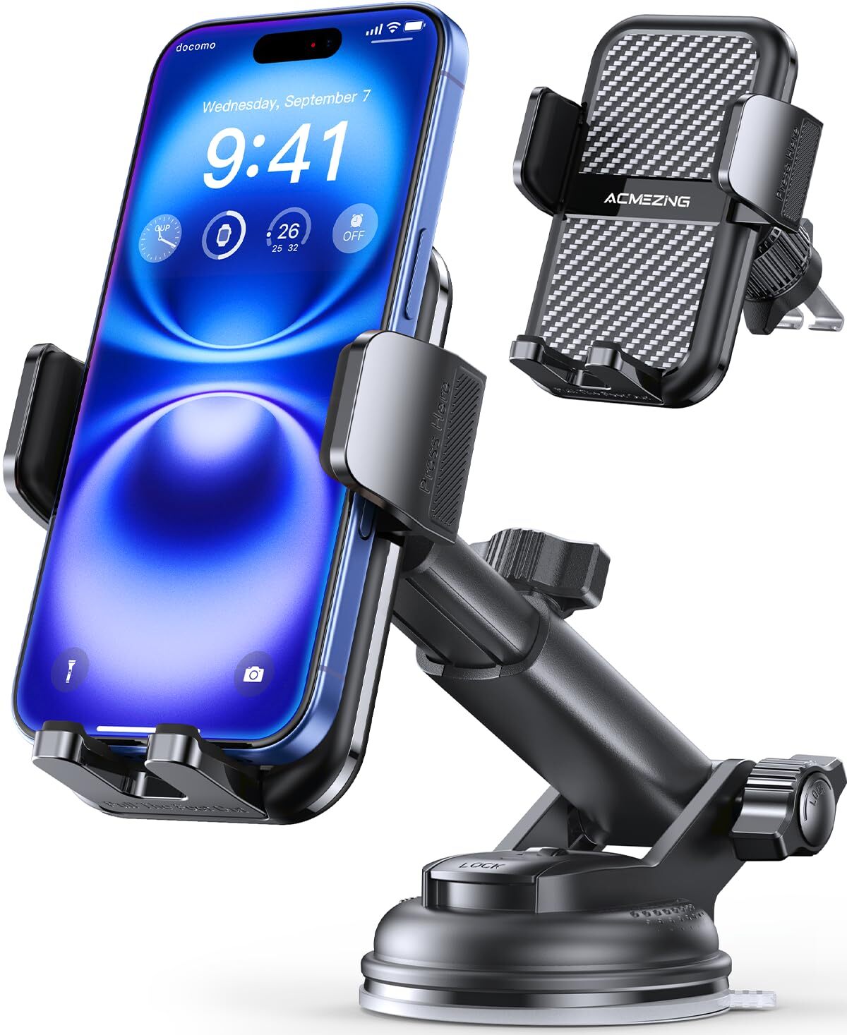 3-in-1 Car Phone Holder [122+LBS Strongest Suction & Stable Clamp Arm] 360° A...