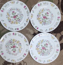 Four (4) Salem China Co. ~ 10" Plates ~ CHANTUNG ~ USA ~ Floral Design