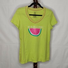 Secret Treasures Sleepwear women's size S 4-6 top green v-neck SS "Melon" logo