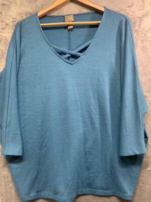 CHICOS Teal Blue Size Pullover Knit Top Comfort Style PLUS