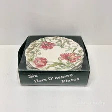 VTG NEW Keller Charles 6 Hors D' oeuvre Multicolor Plates, Floral, 6" Diameter