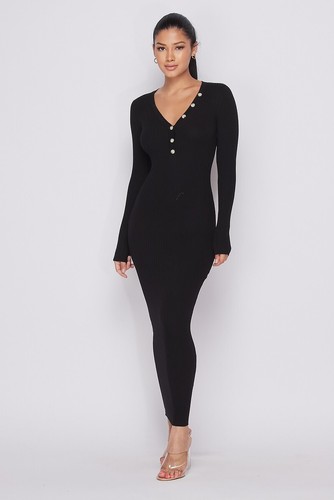 Black Longsleeve ribbed Maxi Dress | eBay