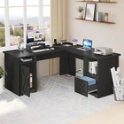 60" L Shaped Desk with Power Outlets Corner Office Computer Desk w/ File Drawer