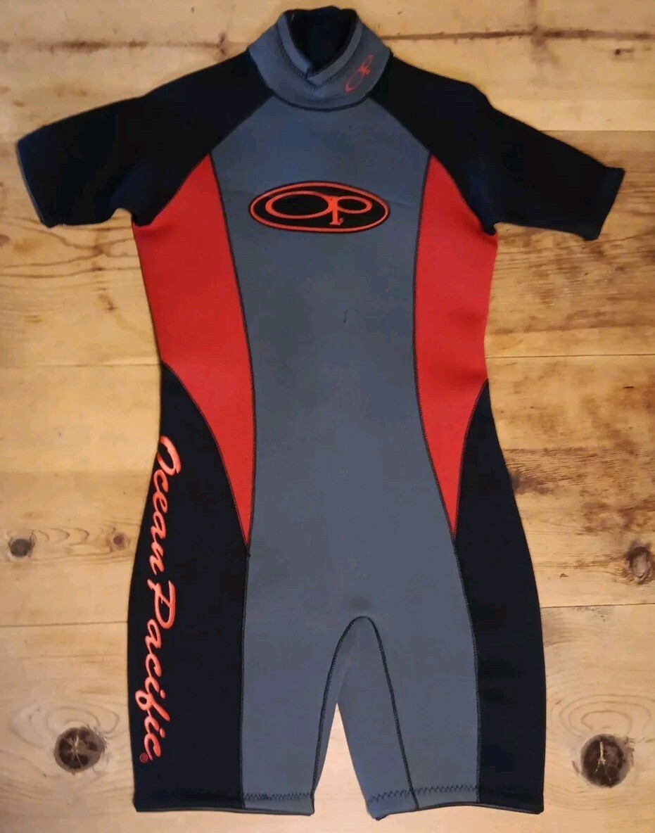 Vtg 90s OP Ocean Pacific Mens S Red Grey Surf Water Wet Suit