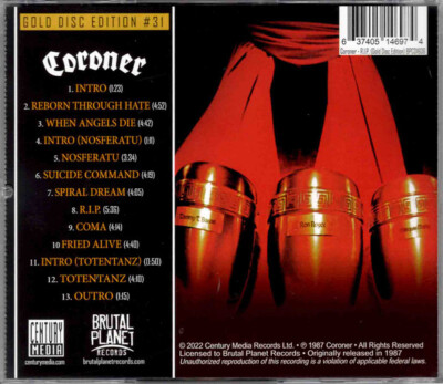 Coroner - R.I.P. CD - SEALED NEW - Thrash Metal - RARE Gold Disc