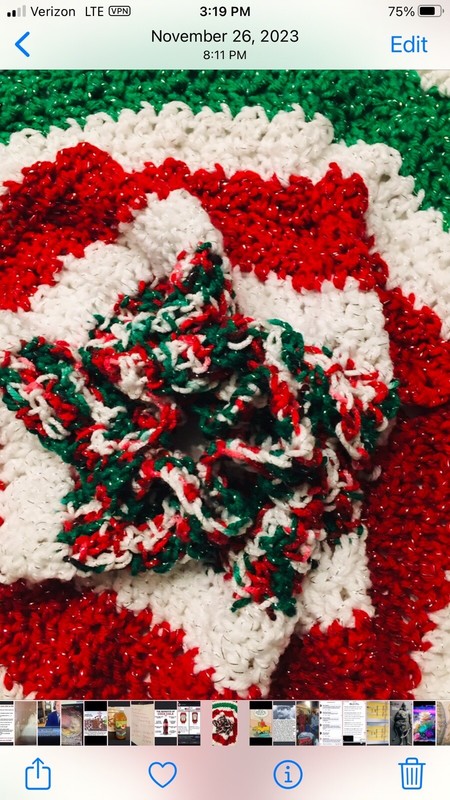 Christmas Tree Skirt Red, Green, White Sparkle Yarn NEW Handmade 18”