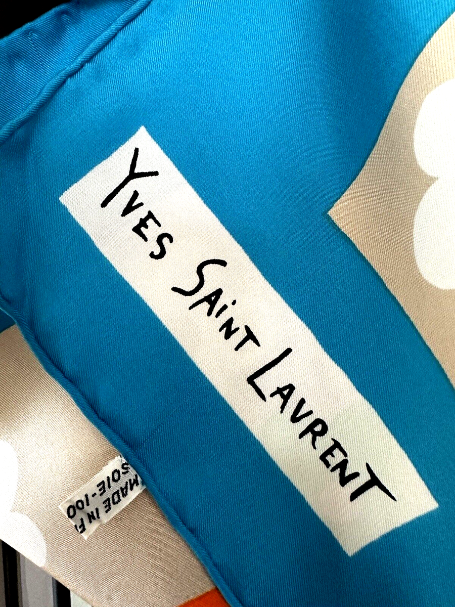 YSL YVES SAINT LAURENT VINTAGE 100% SILK MADE FRANCE SIGNED SCARF