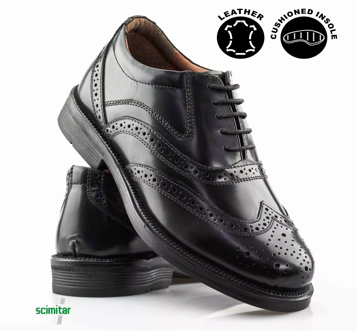 Scimitar Mens Leather Upper Foam Padded Vamp Wide Fitting Lace Up Brogues Shoes Black UK 11