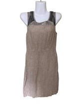 Loft Womens Linen Blend  Dress  Sz 4 Sleeveless Beige Romper Sequin  Vacation