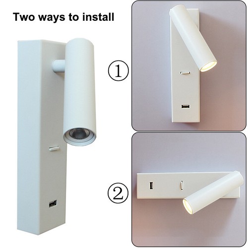 3W LED Bedside Reading Light Fixture Wall Lamp USB Charging Port Switch Bedroom - Picture 7 of 22