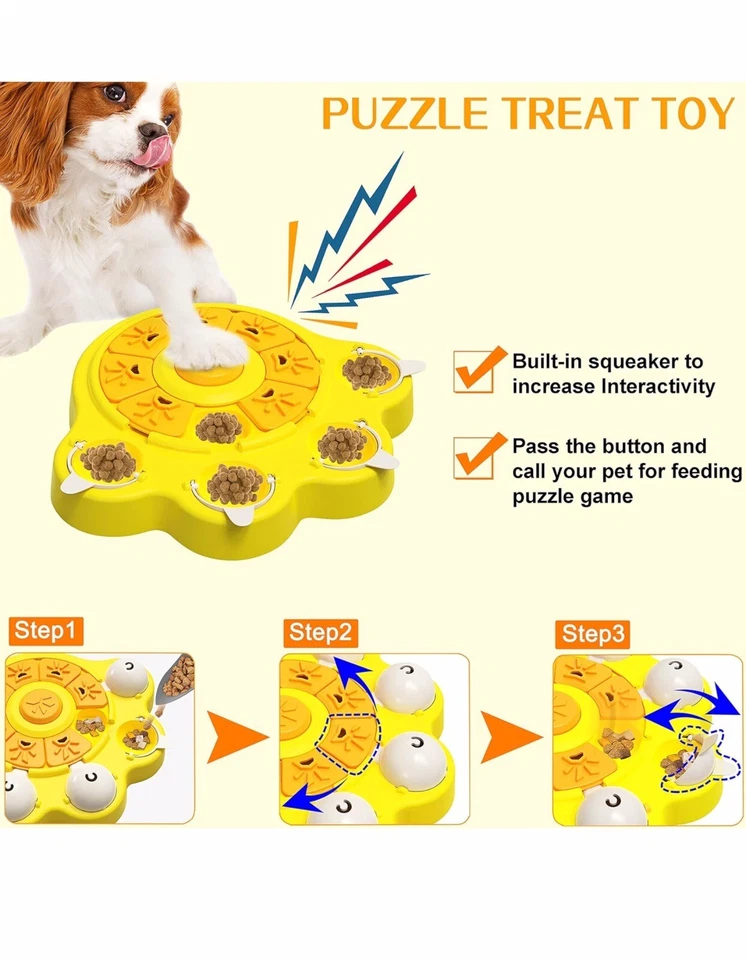 Interactive Dog Puzzle Activity Toy Treat Dispenser With Squeaker YELLOW - Image 4 of 4