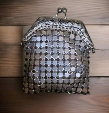 Vintage Silver Tone Metal Mesh Coin Bag Purse Mini 60  s Style 2" Kiss Lock