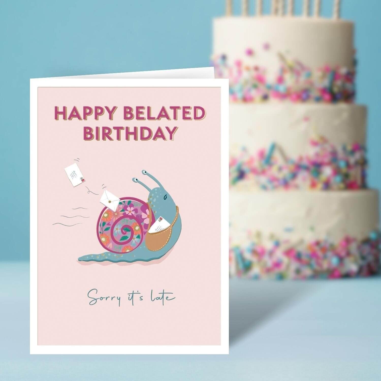 Belated Birthday Card Sorry Late Snail - Cute Embossed Design Greeting Card