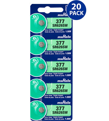 Murata 377 (SR626SW) Silver Oxide Watch Battery (20 Count) - Replaces Sony 377