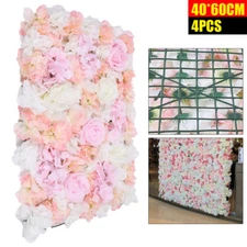 4Pcs Pink Artificial Silk Flower Wall Panel Wedding Party Venue Decor Backdrop
