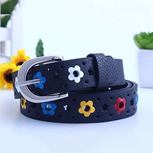 Kids Belt Hollow Flower Waistband Colorful Flower Faux Leather Apparel Belt - Picture 6 of 22