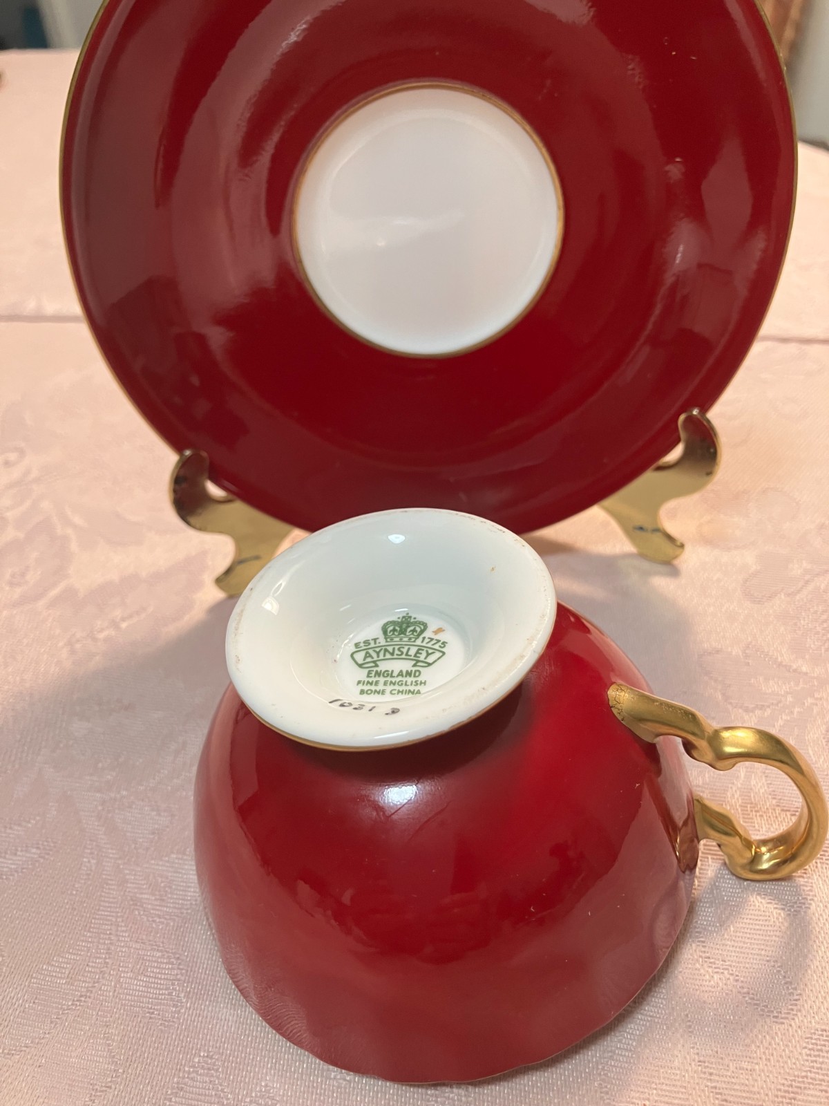 AYNSLEY 4 PINK CABBAGE ROSES DESIGN   - TEA CUP & SAUCER SET