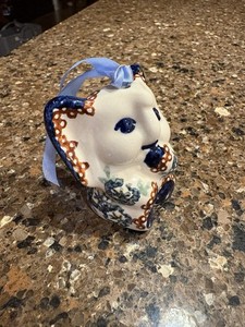 Ozdoby Ceramika Bolesławiec Elephant in Blue & Cream Handmade Rare Hard To Find