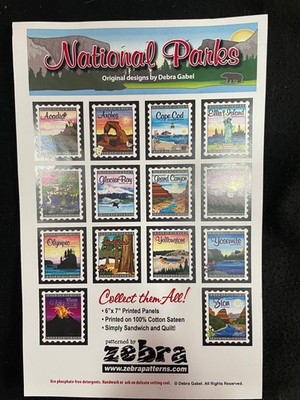 24-100% COTTON SATEEN 6''x7'' NATIONAL PARK  QUILT PANELS BY ZEBRA