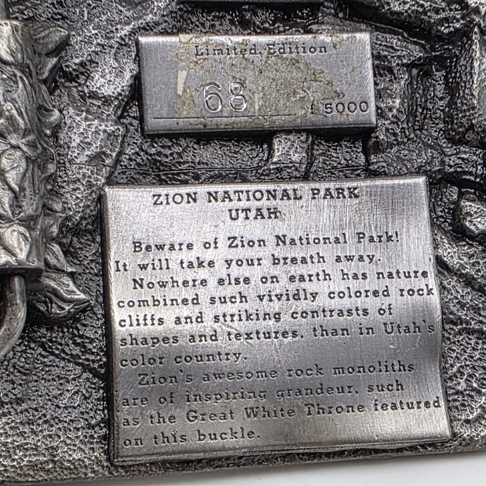 De colección 1984 Zion National Park Hebilla de Cinturón Parque Nacional 3D Edición Limitada #68 Foto 4 de 4