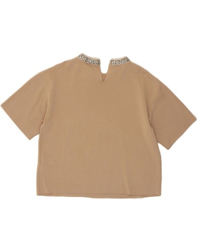 ZARA Womens Crop Short Sleeve Crew Neck Jumper Sweater UK 14 Medium Beige CX07 - Picture 2 of 3