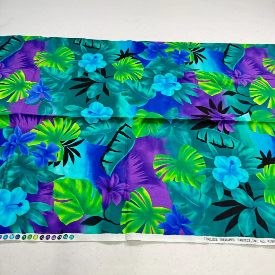 Tela acolchada tesoros atemporales algodón floral tropical púrpura verde 3524 1 año Foto 2 de 4