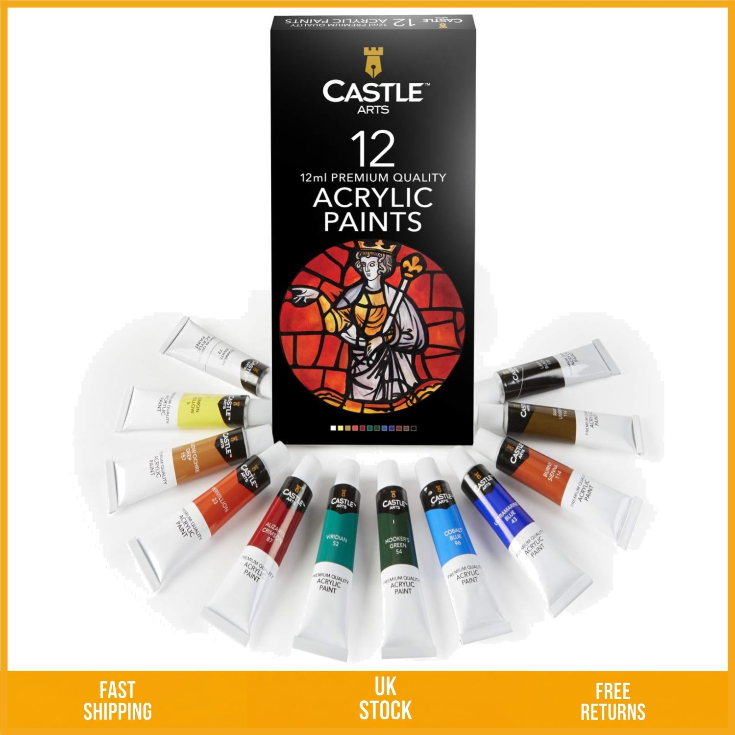 Vibrant Professional Acrylic Paint Tubes Set Smooth Blend Artist 12 x 12ml