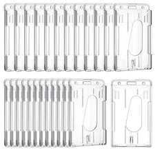 25 PCS Hard Plastic Badge Holder, Plastic Id Card Holder Vertical with Thumb ...