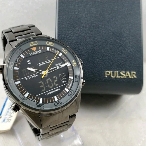 VINTAGE PULSAR BY SEIKO Z021-X009 ANA-DIGI BLACK ALARM CHRONOGRAPH MEN'S WATCH