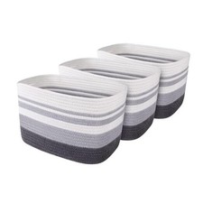 Storage Basket 3 Pack, Laundry, Blanket, Cotton Rope and Woven 3-Pack Grey