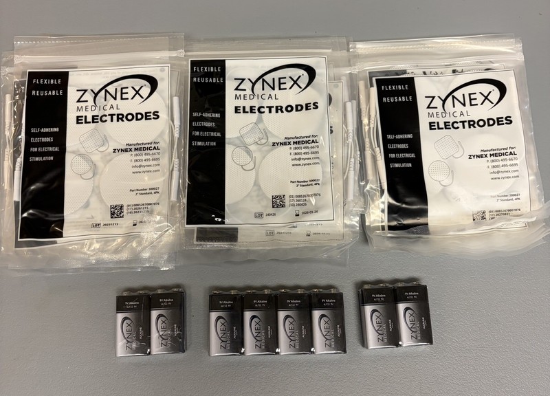 Zynex Medical 2" Standard 4PK Electrodes (30) 4 pad packs. With 8- 9v batteries