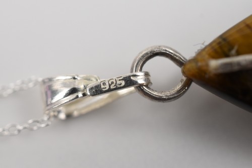 Sterling Silver 925 Teardrop Tiger’s Eye Pendant Necklace 18" Natural Gem 1.9 gm - Picture 3 of 14