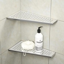 Corner Shower Shelf 12" Polished 304 Stainless Steel Recessed Trapezoid Grout
