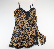 Victoria's Secret Leopard Print Slip Dress Lace Trim Satin Chemise Small Nightie