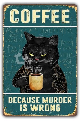 Retro Cat Coffee Metal Tin Sign Vintage Kitchen Signs Wall Decor Home Bar Cafe