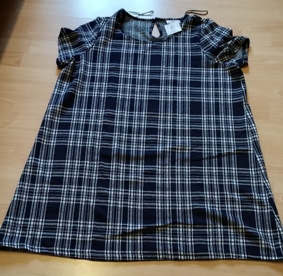 Gr.XXL 46/48/50 weiches, dunkelblaues Karo-Kleid neu, Maße!