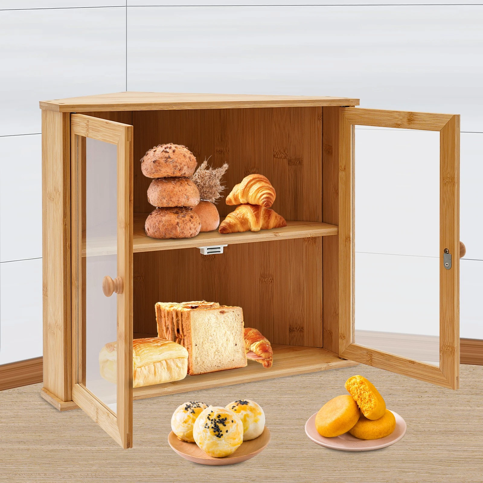 Corner Bread Display Case, Bread Storage Container, Corner Bread Box for Kitchen