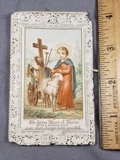 Antique Holy Prayer Card Victorian Lace Child Jesus Christian C17