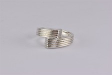 Sterling Silver Offset Ribbed Tapered Boxed Bypass Band Ring 925 Sz: 8