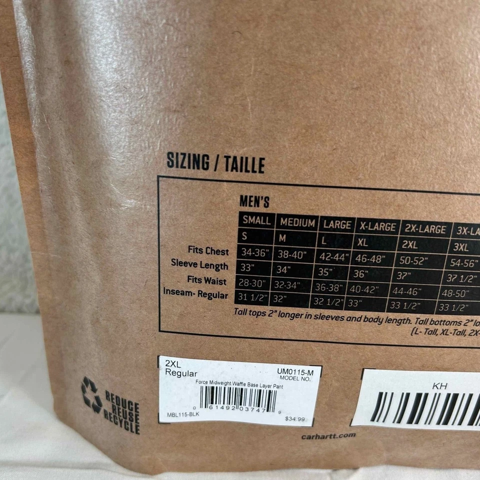 Carhartt Mens Force Midweight Waffle Base Layer Pants 2XL New in Package - Image 4 of 4
