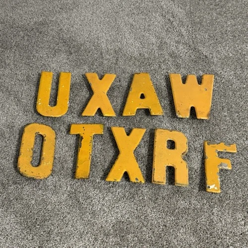 Lot 9 Vintage Metal 7.5" Tall Marquee Sign Letters Metal Tin Gas Station Yellow