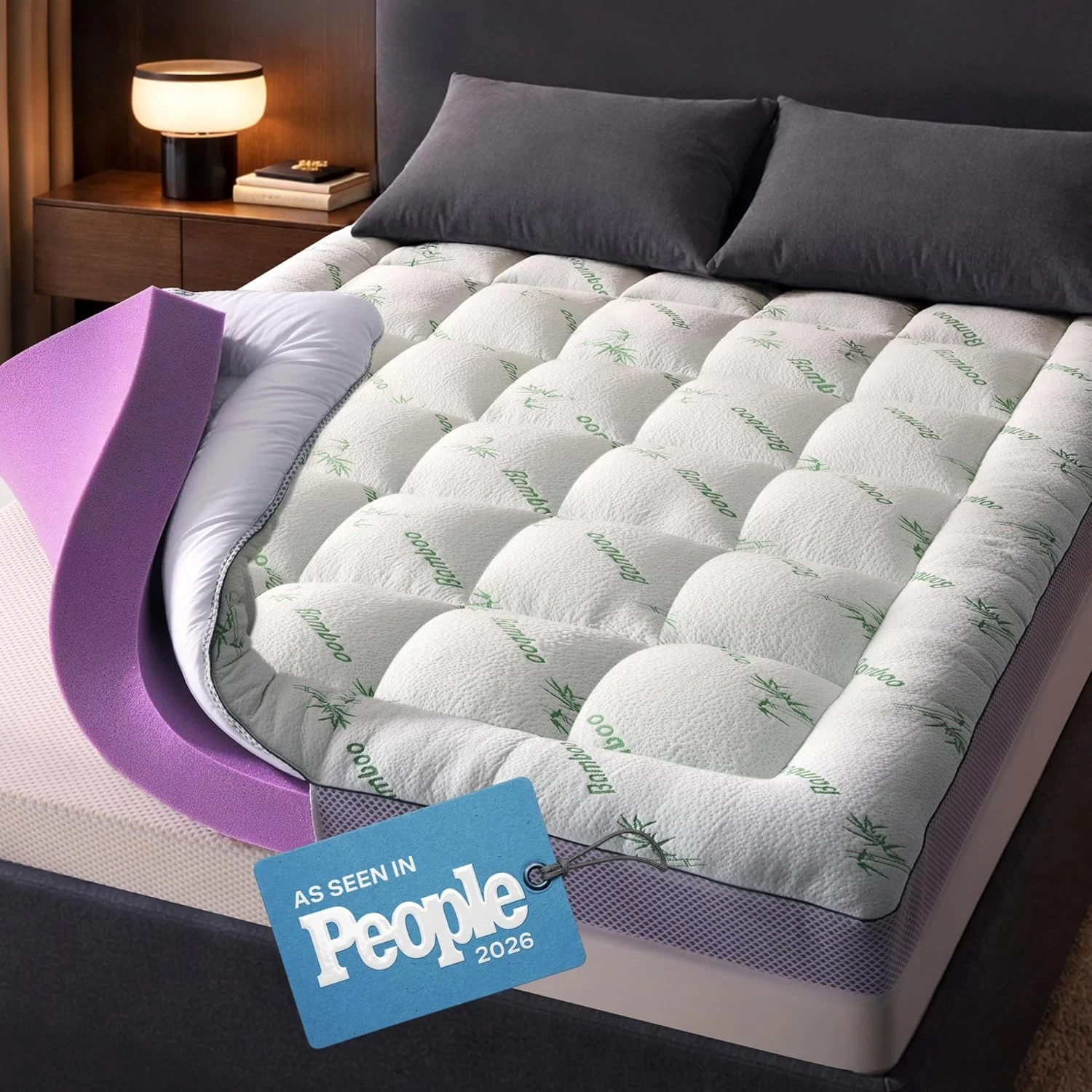 Queen Size 3.5" Dual-Layer Mattress Topper - Memory Foam & Bamboo Pad