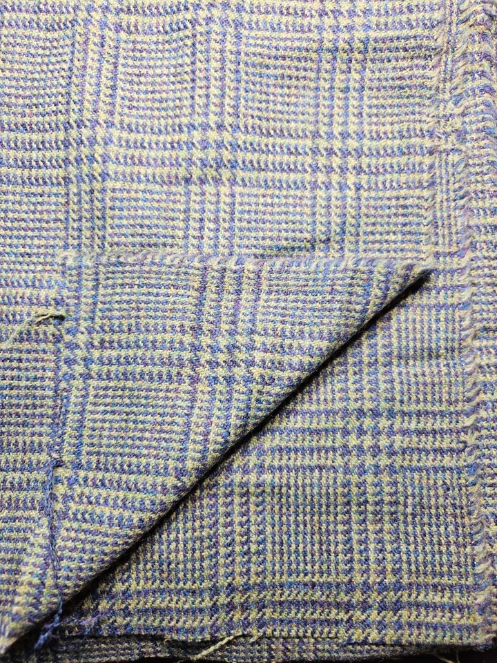 Tela a Cuadros Verde y Azul Mezcla Lana/Wl Vintage Nuevo de Lote Antiguo, 1 1/3 yardas x 60" Peso Mediano Foto 3 de 4
