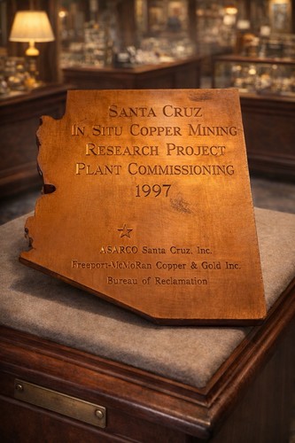 Vintage ASARCO Copper Commemorative Plaque - Santa Cruz In-Situ Mining Project!