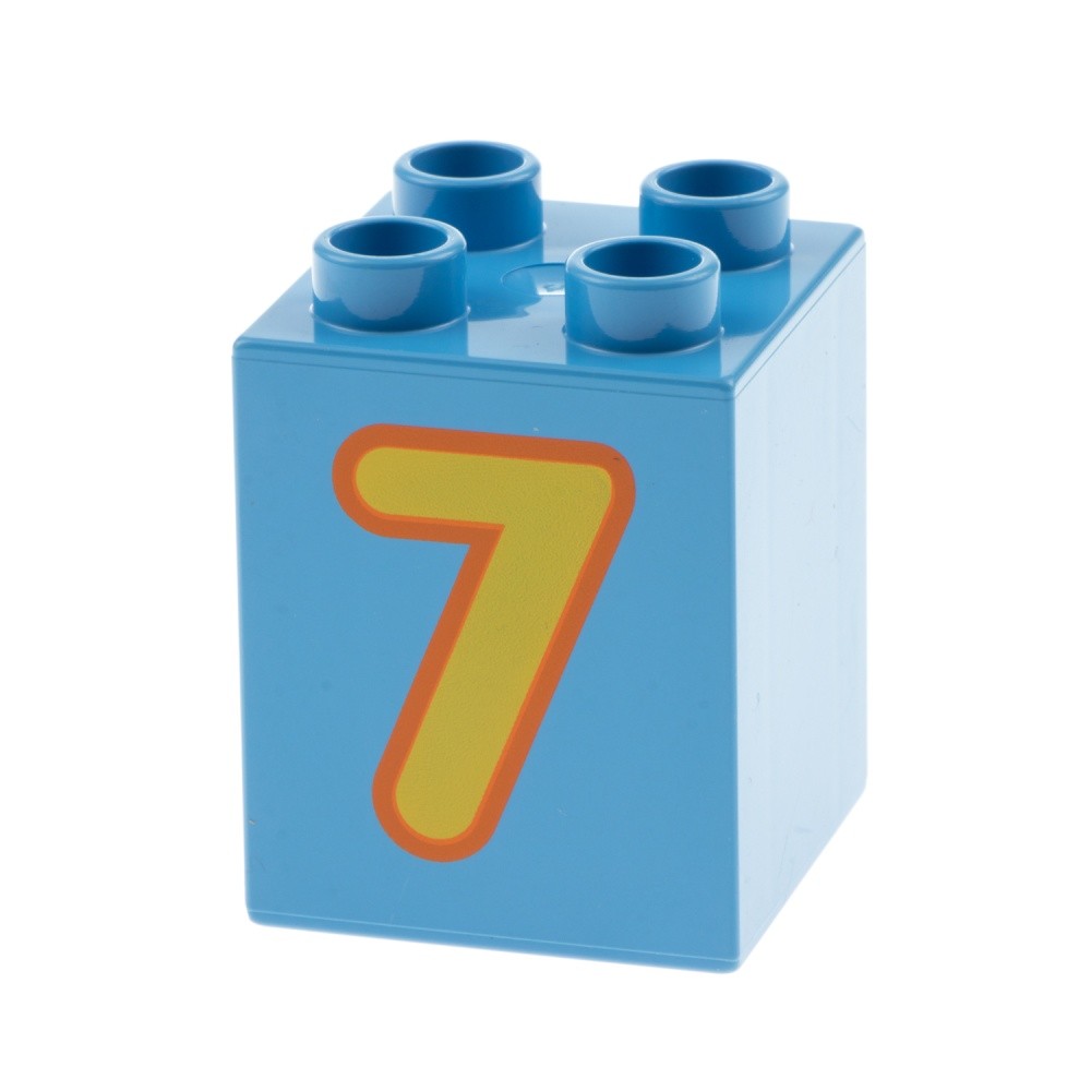 1x Lego Duplo Motif Construction Stone 2x2x2 Light Blue Printed On Nr.7 Yellow